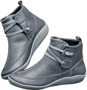Ankle Booties for Women Flat Heel,Women’s Ankle Boots Fashion Lace Up Side Zip Vintage Booties Low Heel Arch Support