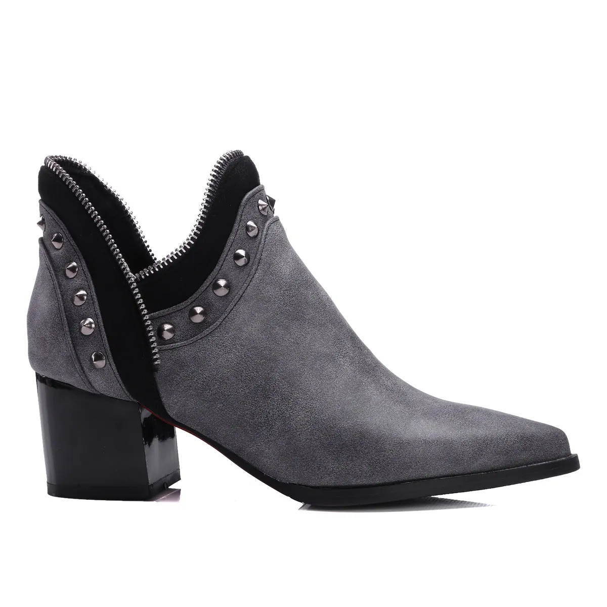 Bigsizeheels Vintage riveted ankle boots with pointed toes - Gray