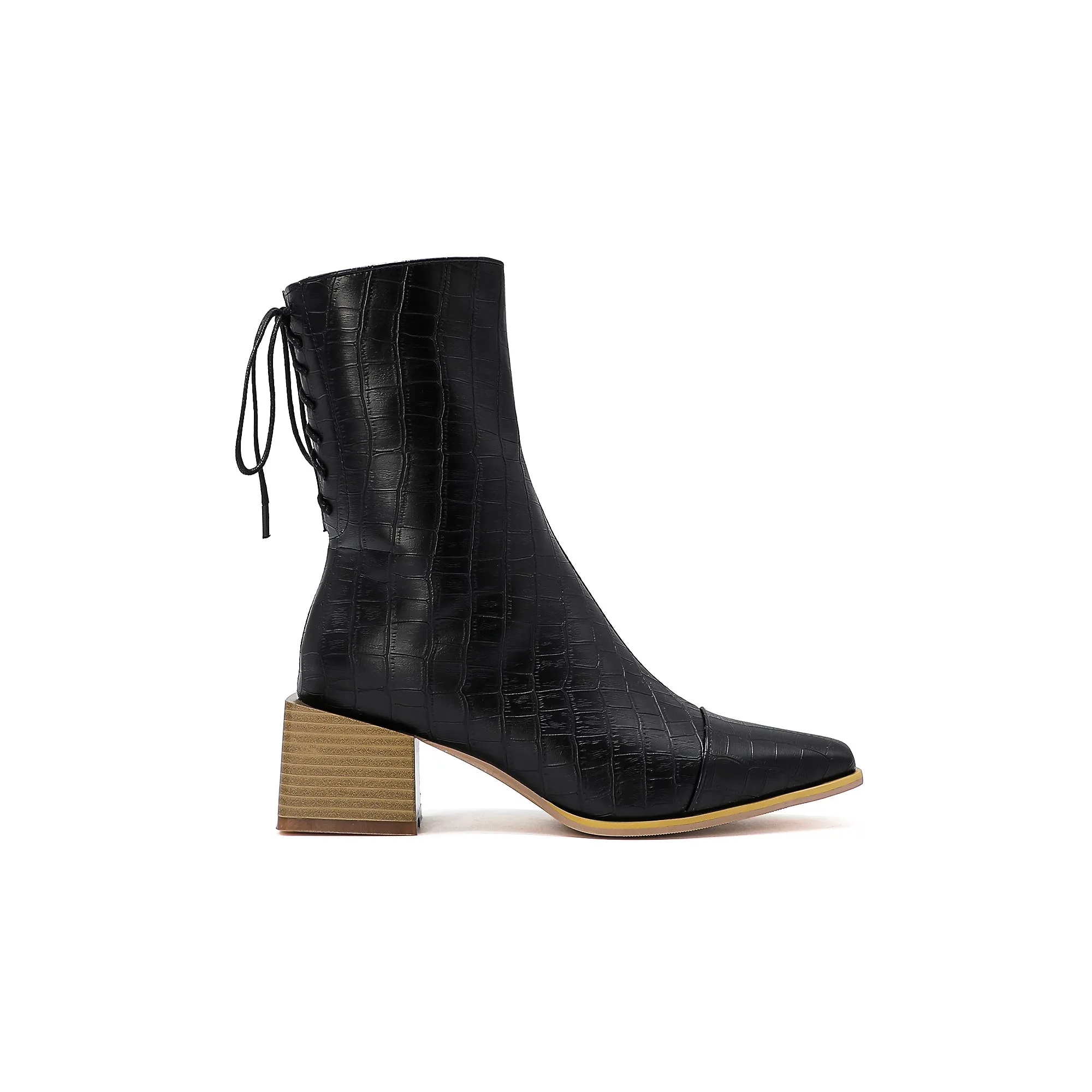Bigsizeheels Western strap wooden heel - Black