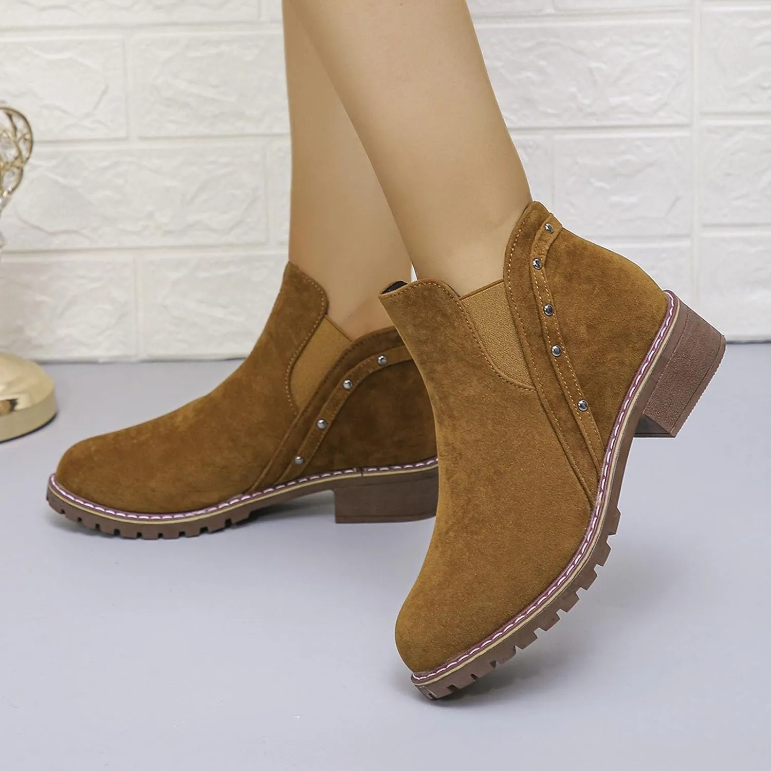 Boots for Women 2024 Women's Ankle Boots Chunky Low Heel Chelsea Booties Slip On Elastic Fall Short Boots