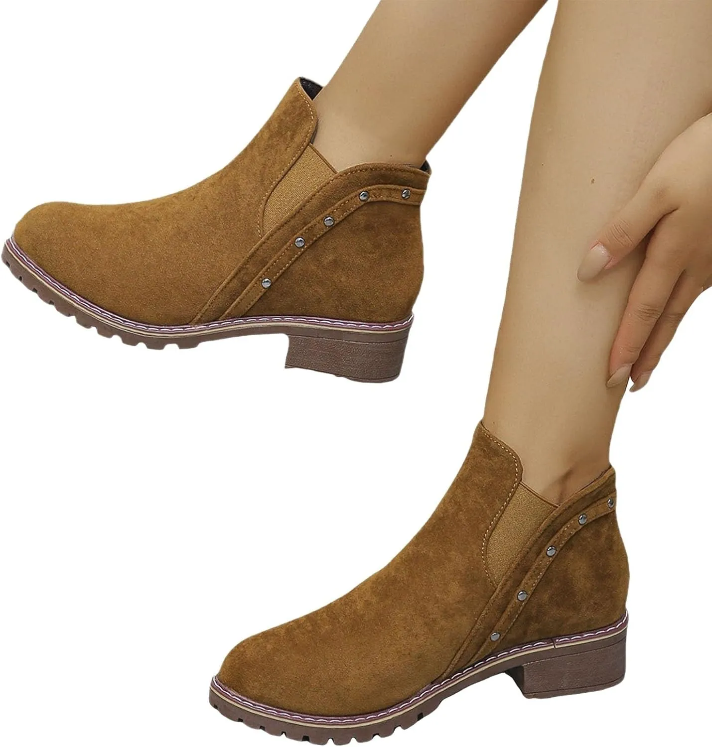 Boots for Women 2024 Women's Ankle Boots Chunky Low Heel Chelsea Booties Slip On Elastic Fall Short Boots