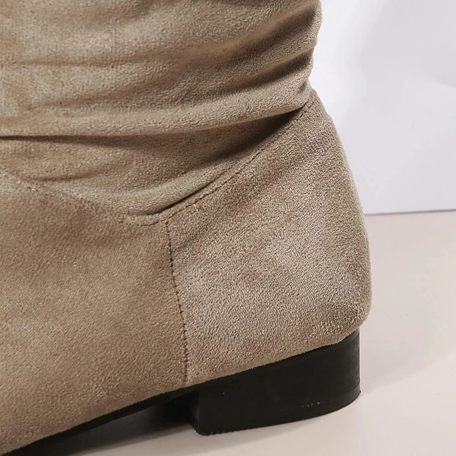Boots For Women Suede Pleated Thigh High Boots Pull On Knee High Boots Mid Calf Bootie Winter Boots