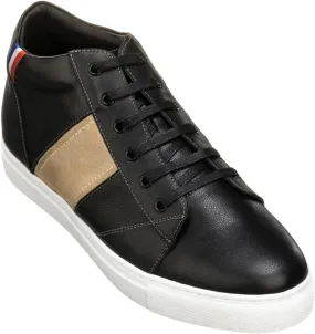 CALTO Men's Invisible Height Increasing Elevator Shoes - Black Leather Midtop Lace-up Casual Fashion Sneakers - 2.8 Inches Taller - K53100 - Size 7 D(M) US