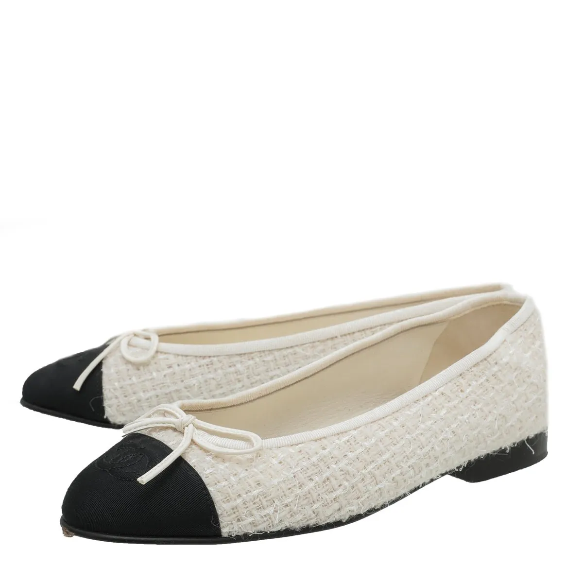 Chanel Bicolor Grosgrain Tweed Ballet Flats 36
