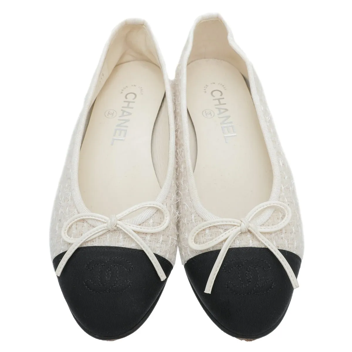 Chanel Bicolor Grosgrain Tweed Ballet Flats 36