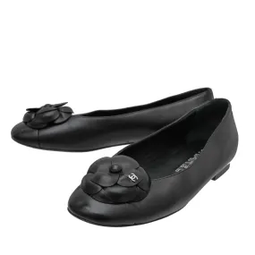 Chanel Black Camellia Ballet Flats 38.5
