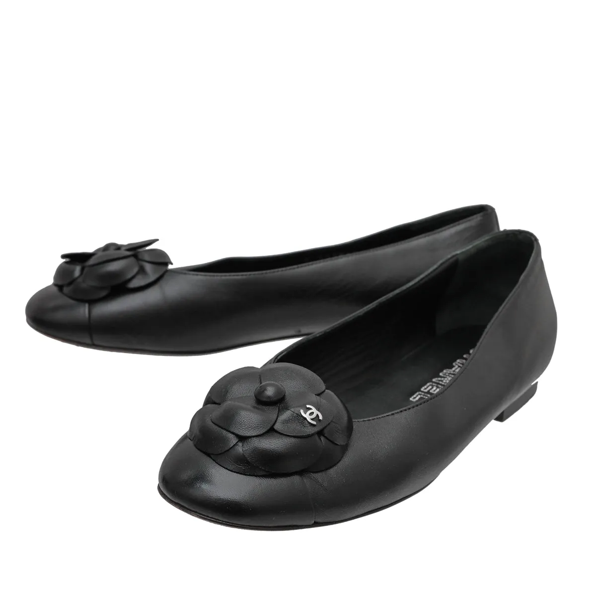 Chanel Black Camellia Ballet Flats 38.5