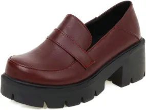 ClassicSter Womens Chunky Mid Heel Penny Loafers Round Toe Platform Slip On Uniform Shoes