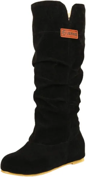 Cowboy Boots For Women Pull On Flat Thigh High Boots Suede Mid-Calf Knee High Boots Fall Work Tall Long Bootie