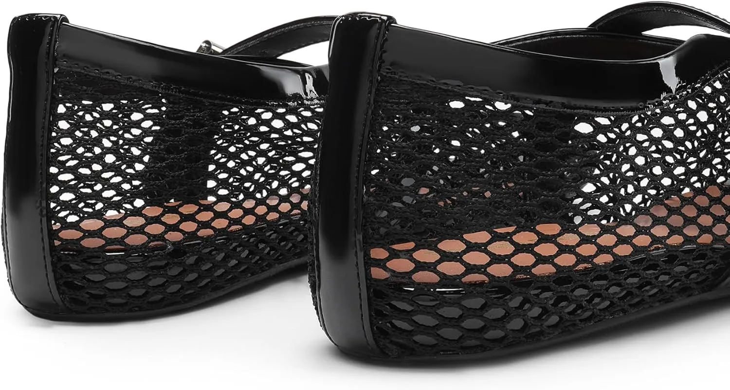 DREAM PAIRS Women's Mesh Ballet Flats Dressy Round Toe Comfortable Mary Jane Flat Shoes with Buckle Strap