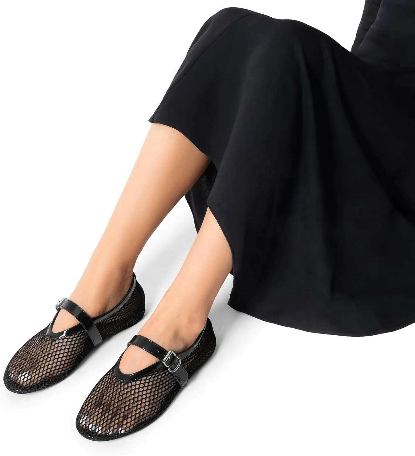 DREAM PAIRS Women's Mesh Ballet Flats Dressy Round Toe Comfortable Mary Jane Flat Shoes with Buckle Strap