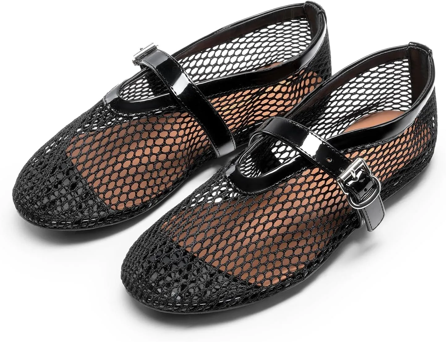 DREAM PAIRS Women's Mesh Ballet Flats Dressy Round Toe Comfortable Mary Jane Flat Shoes with Buckle Strap