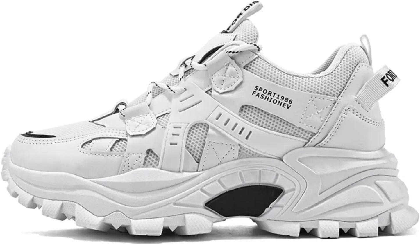 Fashion Sneakers for Mens Comfortable Lace Up Chunky Shoes Mid-Top Casual Platform Durable Sneakers Shoes for Outdoor Walking