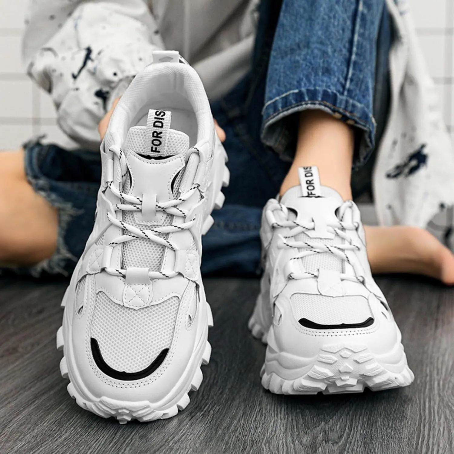 Fashion Sneakers for Mens Comfortable Lace Up Chunky Shoes Mid-Top Casual Platform Durable Sneakers Shoes for Outdoor Walking