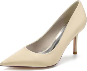 FufoneUS Wedding Bridal Shoes Women's Stiletto High Heel Dress Pumps Pointed Toe Evening Party Shoes,Champagne,7