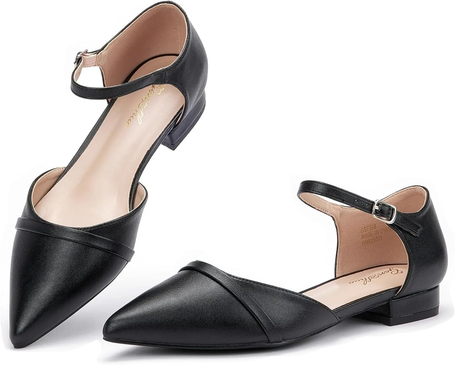 GENSHUO Women's Flats - Comfortable Dressy Casual Pointed Toe Dress Flat Shoes - 1 inch Low Block Heel Pumps