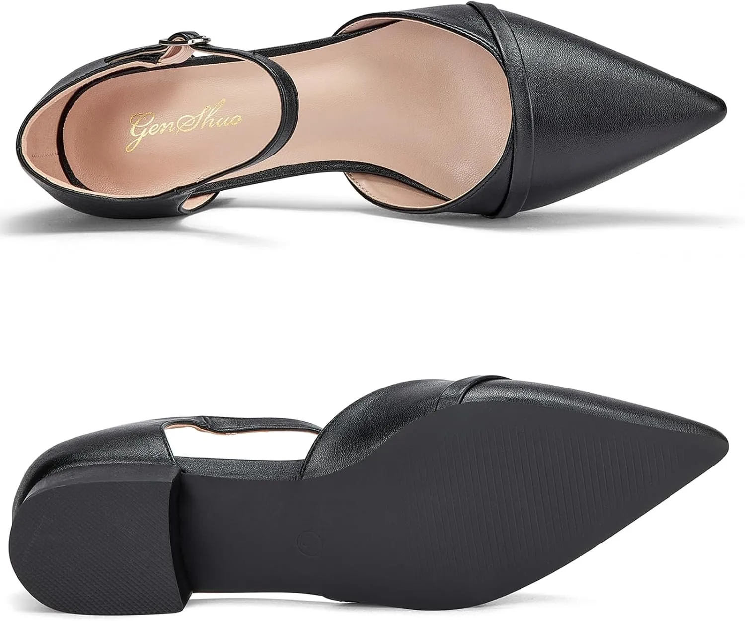 GENSHUO Women's Flats - Comfortable Dressy Casual Pointed Toe Dress Flat Shoes - 1 inch Low Block Heel Pumps