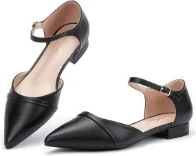 GENSHUO Women's Flats - Comfortable Dressy Casual Pointed Toe Dress Flat Shoes - 1 inch Low Block Heel Pumps