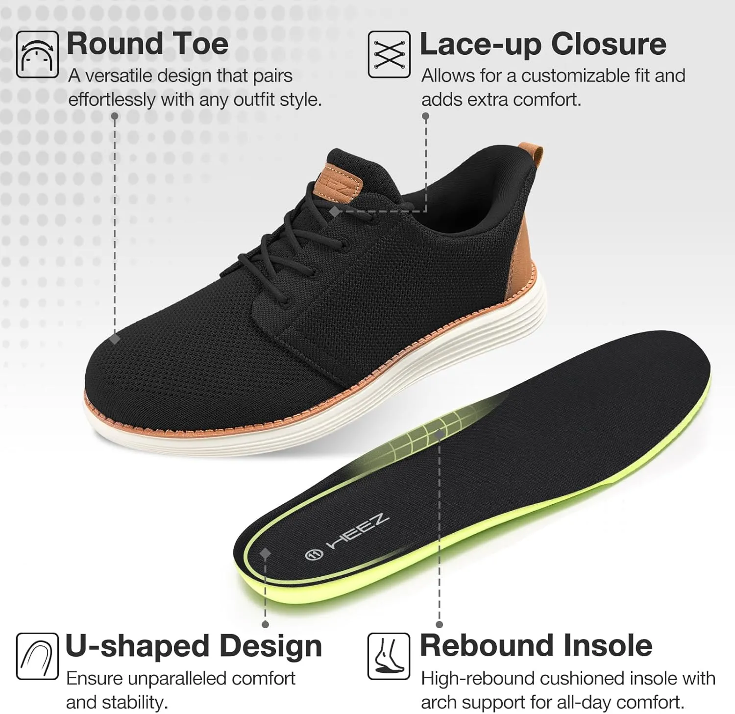 HEEZ Men's Casual Shoes Dress Sneakers Fashion Walking Shoes for Men Oxfords Lightweight Comfortable Tennis