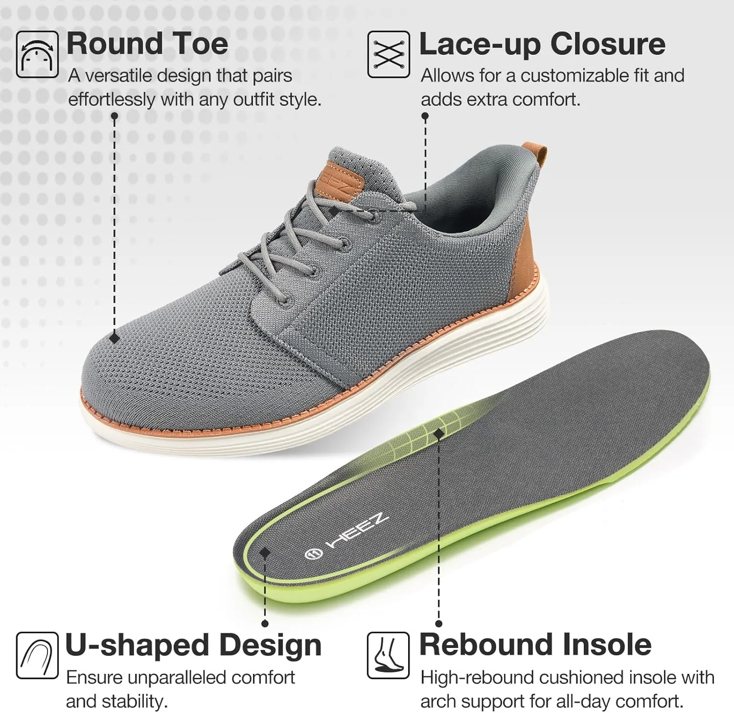 HEEZ Men's Casual Shoes Dress Sneakers Fashion Walking Shoes for Men Oxfords Lightweight Comfortable Tennis