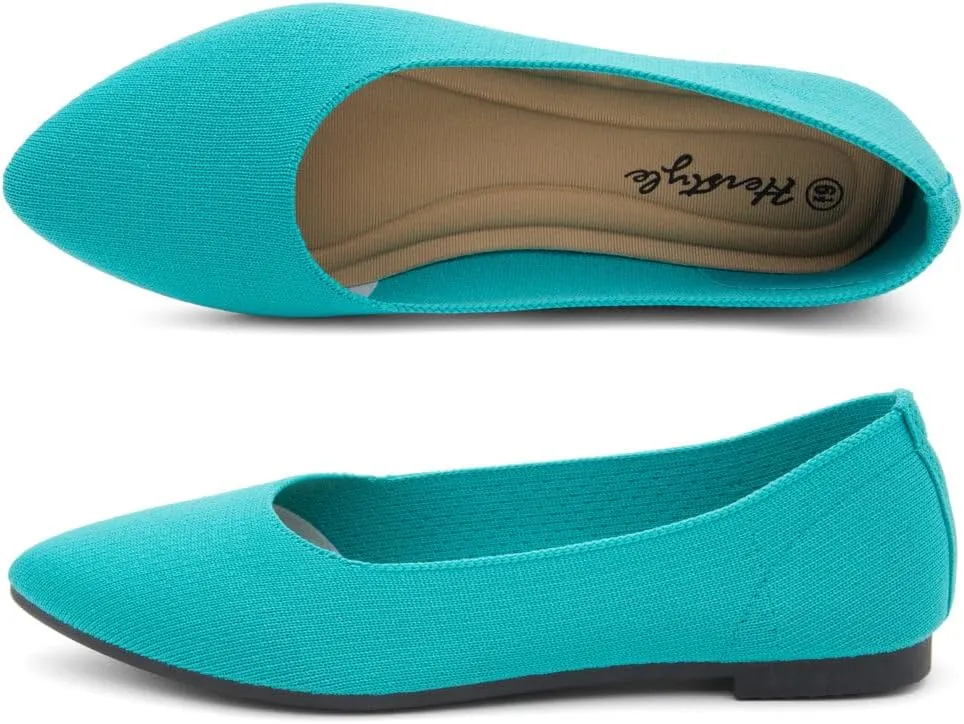 Herstyle Women's Flats  Dressy Pointed Toe Knit Ballet Flat Shoes with Memory Foam | Slip-On, Foldable & Comfortable for Work, Office, Party & Travel (2025 Trend)