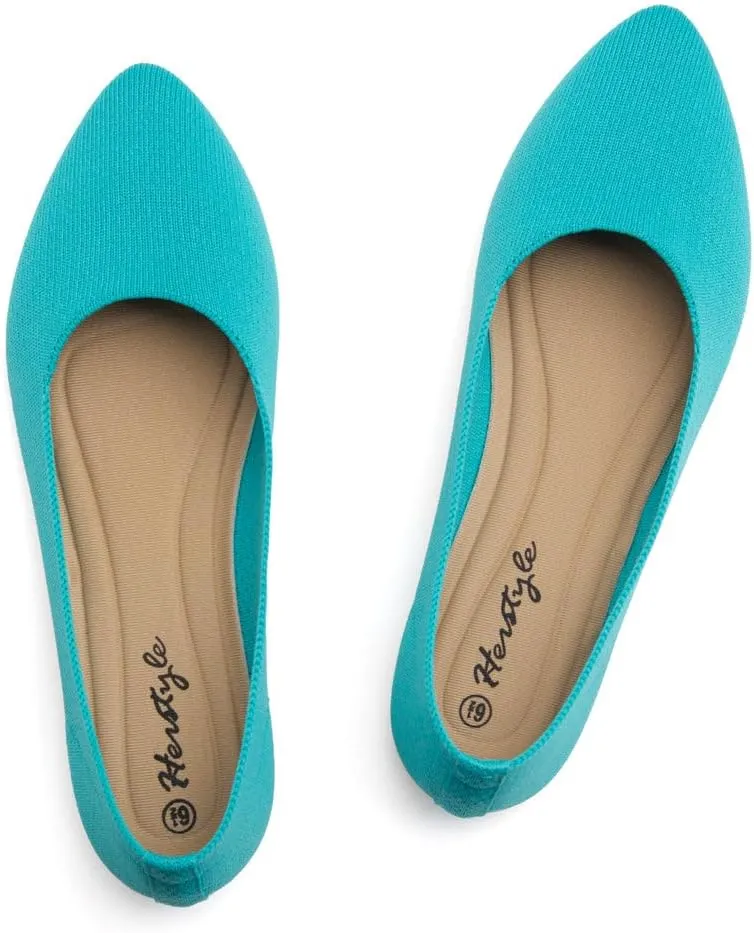 Herstyle Women's Flats  Dressy Pointed Toe Knit Ballet Flat Shoes with Memory Foam | Slip-On, Foldable & Comfortable for Work, Office, Party & Travel (2025 Trend)