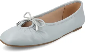 Journee Collection Womens Callee Ruched Ballet Dress Flats with Bow Cushioned Slip On Soft Square Toe Fashion Shoe