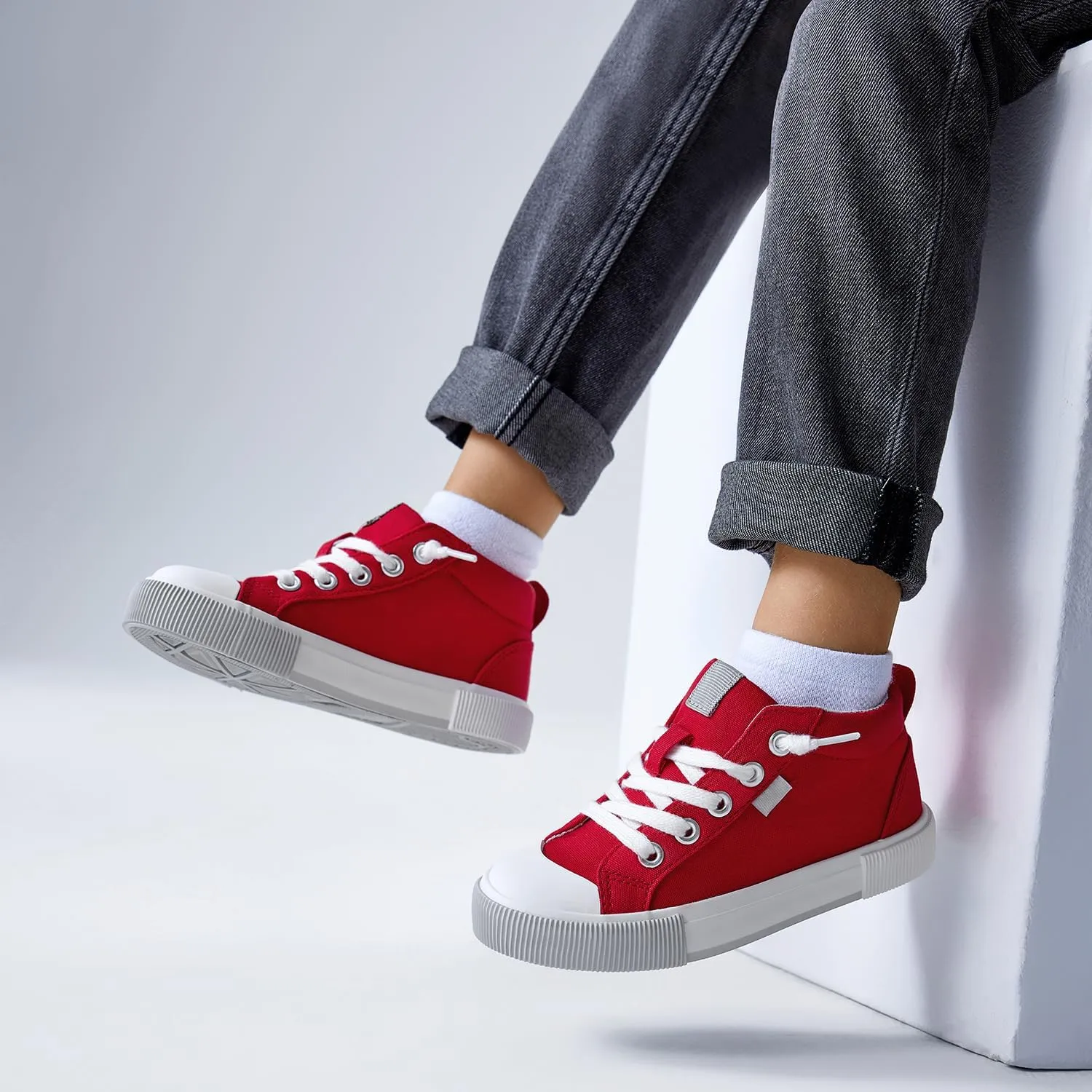 Kids' Cotton Mid-Top Slip-On Sneakers - Casual Canvas Shoes for Girls and Boys