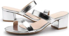 kkdom Round Toe Chunky Heels Sandals-Clear Nude Black Short Heels Two Strap Leather Mule Sandals Slip On Block Heels for Party Dating Daily Work