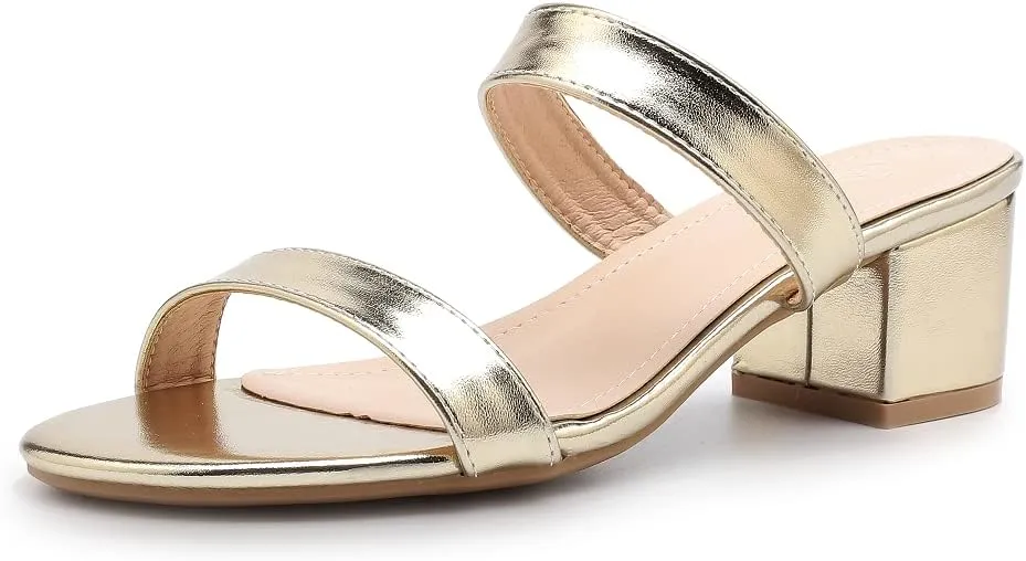 kkdom Round Toe Chunky Heels Sandals-Clear Nude Black Short Heels Two Strap Leather Mule Sandals Slip On Block Heels for Party Dating Daily Work