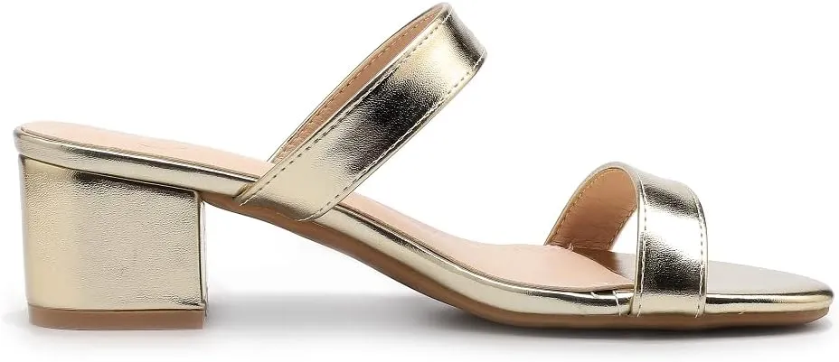 kkdom Round Toe Chunky Heels Sandals-Clear Nude Black Short Heels Two Strap Leather Mule Sandals Slip On Block Heels for Party Dating Daily Work