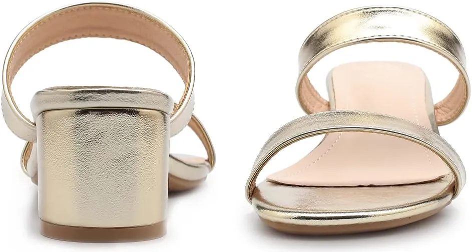 kkdom Round Toe Chunky Heels Sandals-Clear Nude Black Short Heels Two Strap Leather Mule Sandals Slip On Block Heels for Party Dating Daily Work