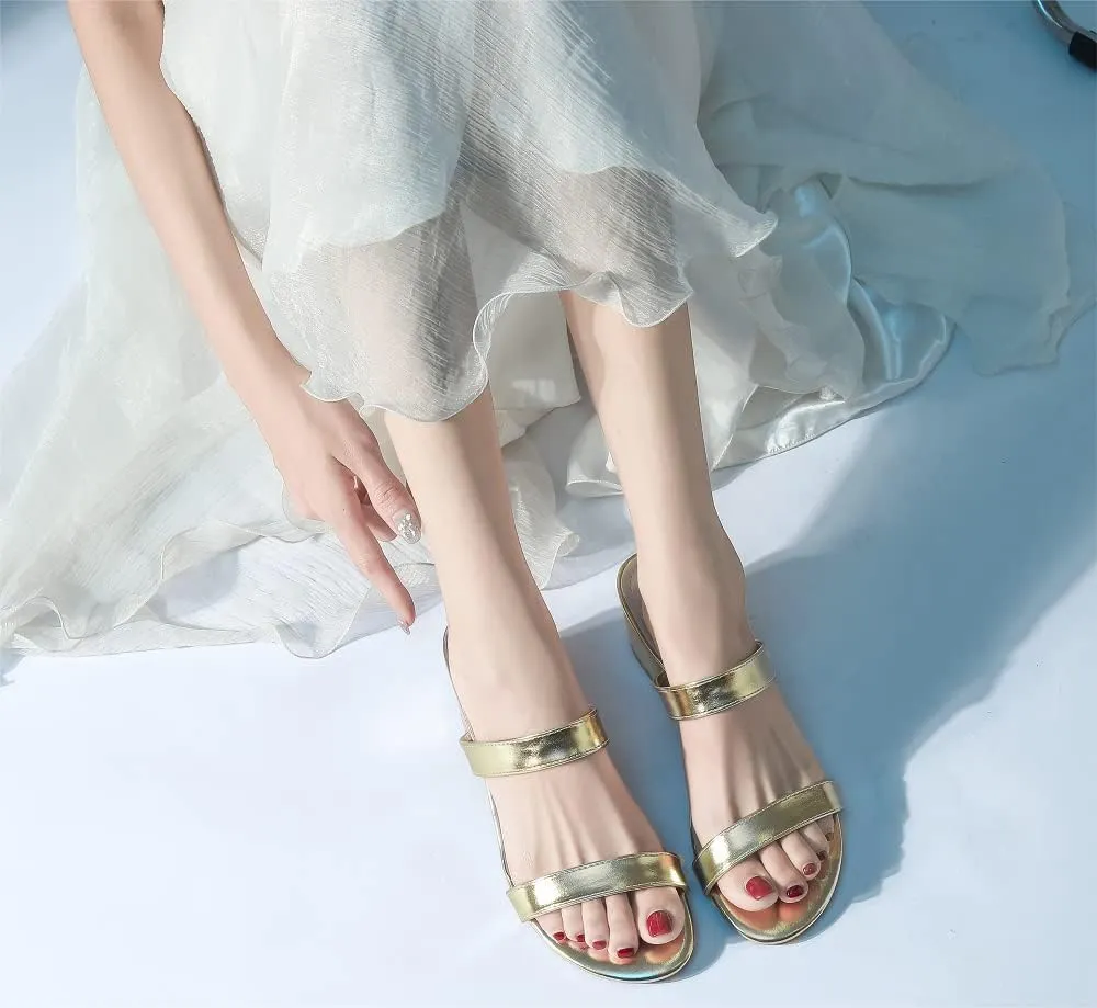 kkdom Round Toe Chunky Heels Sandals-Clear Nude Black Short Heels Two Strap Leather Mule Sandals Slip On Block Heels for Party Dating Daily Work