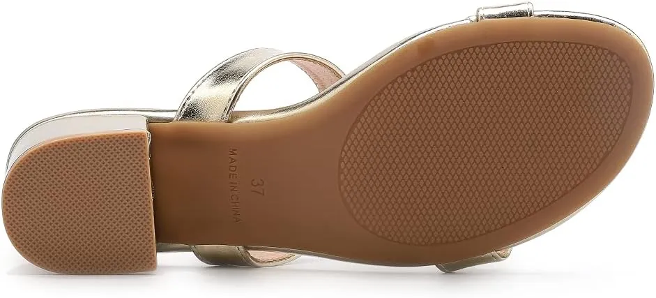 kkdom Round Toe Chunky Heels Sandals-Clear Nude Black Short Heels Two Strap Leather Mule Sandals Slip On Block Heels for Party Dating Daily Work