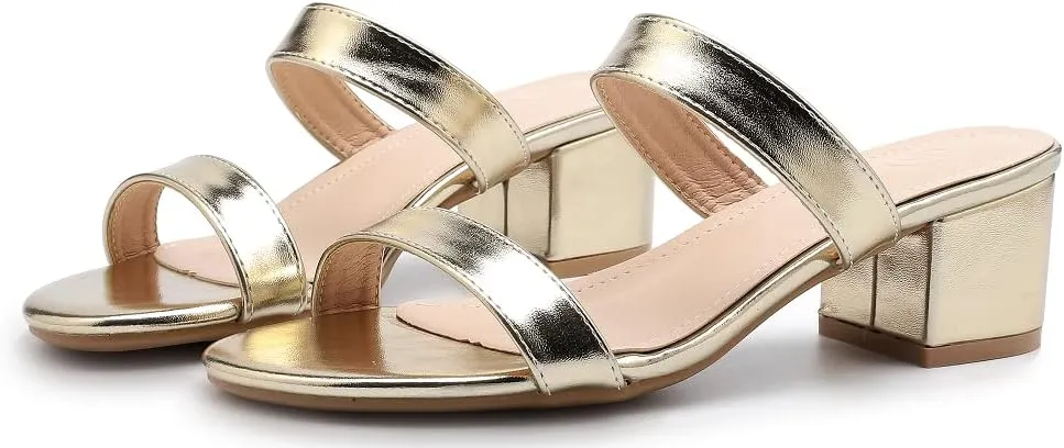 kkdom Round Toe Chunky Heels Sandals-Clear Nude Black Short Heels Two Strap Leather Mule Sandals Slip On Block Heels for Party Dating Daily Work