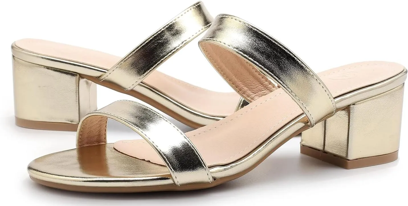 kkdom Round Toe Chunky Heels Sandals-Clear Nude Black Short Heels Two Strap Leather Mule Sandals Slip On Block Heels for Party Dating Daily Work