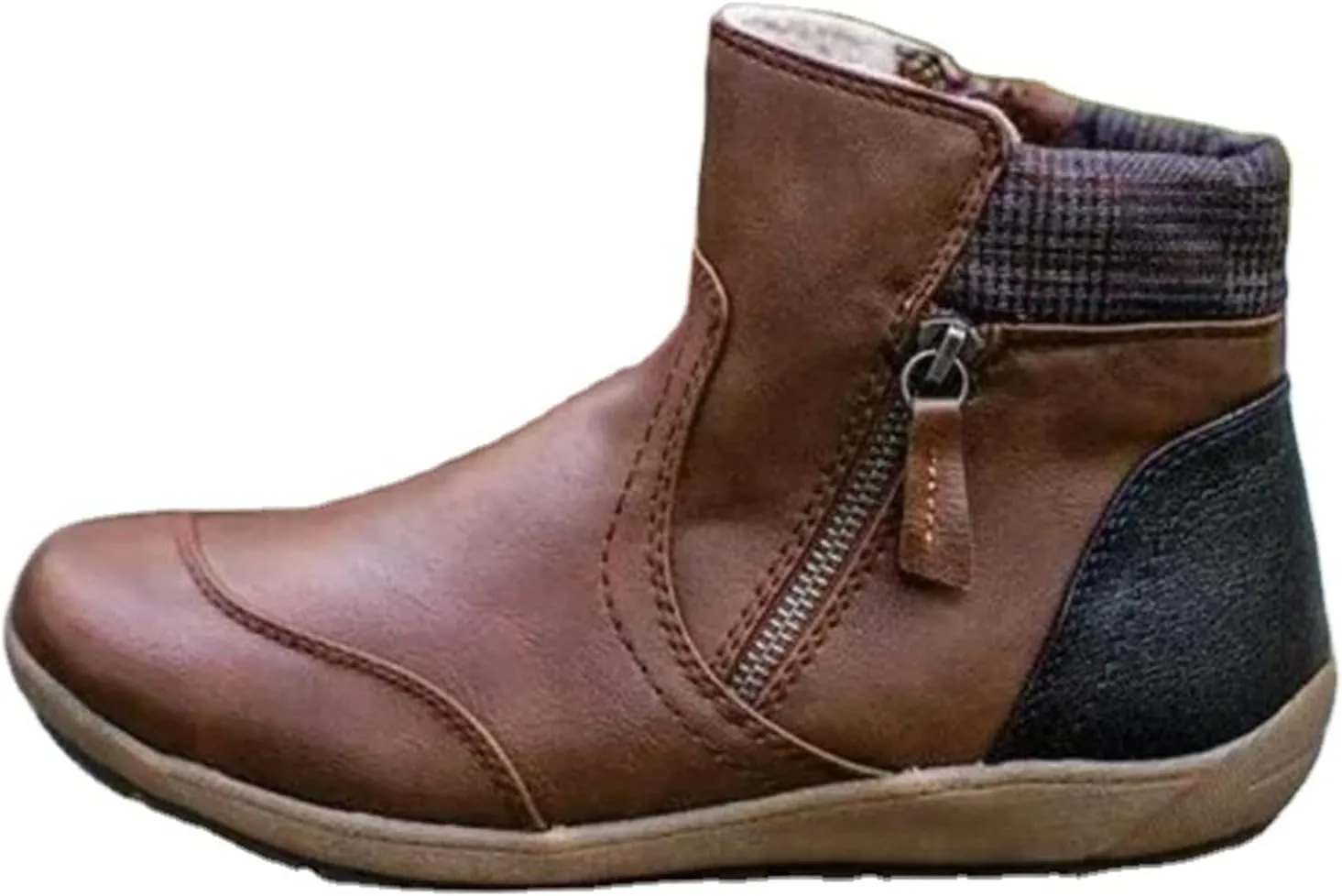 Ladmiple Ankle Boots For Women No Heel Casual Side Zipper Fashion Booties Cowboy Cowgirl Western Booties Walking Shoes