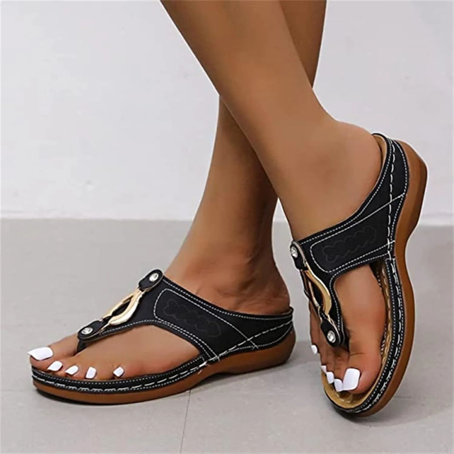 Ladmiple Orthopedic Sandals for Women with Arch Support 2023 Open Toe Flip Flops Platform Orthotic Sandal Walking Shoes
