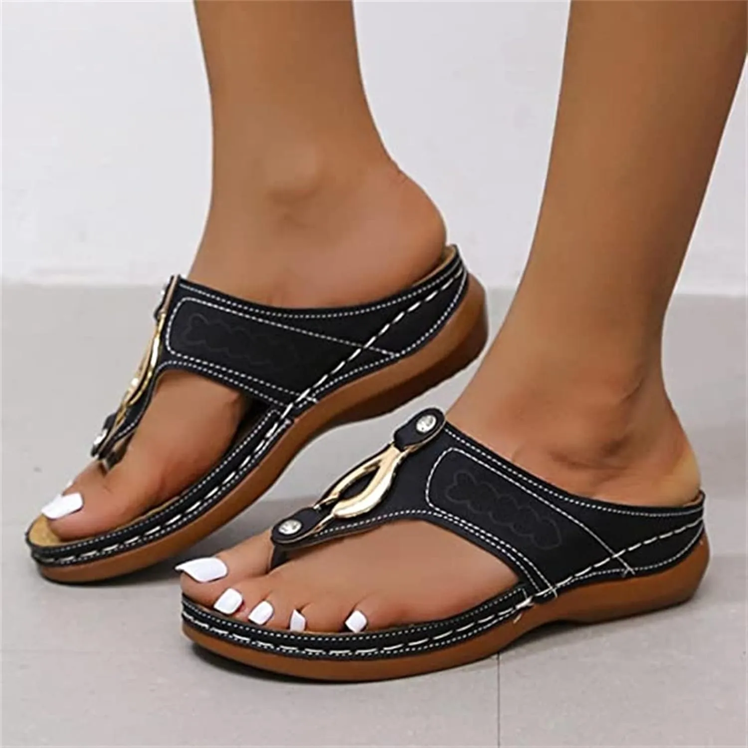 Ladmiple Orthopedic Sandals for Women with Arch Support 2023 Open Toe Flip Flops Platform Orthotic Sandal Walking Shoes
