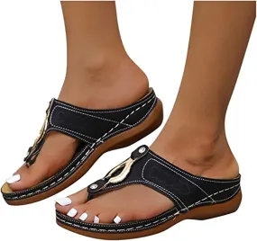 Ladmiple Orthopedic Sandals for Women with Arch Support 2023 Open Toe Flip Flops Platform Orthotic Sandal Walking Shoes