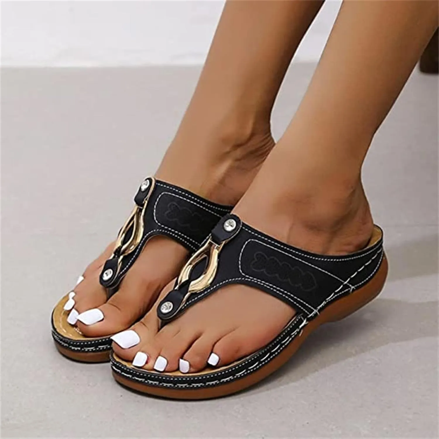 Ladmiple Orthopedic Sandals for Women with Arch Support 2023 Open Toe Flip Flops Platform Orthotic Sandal Walking Shoes