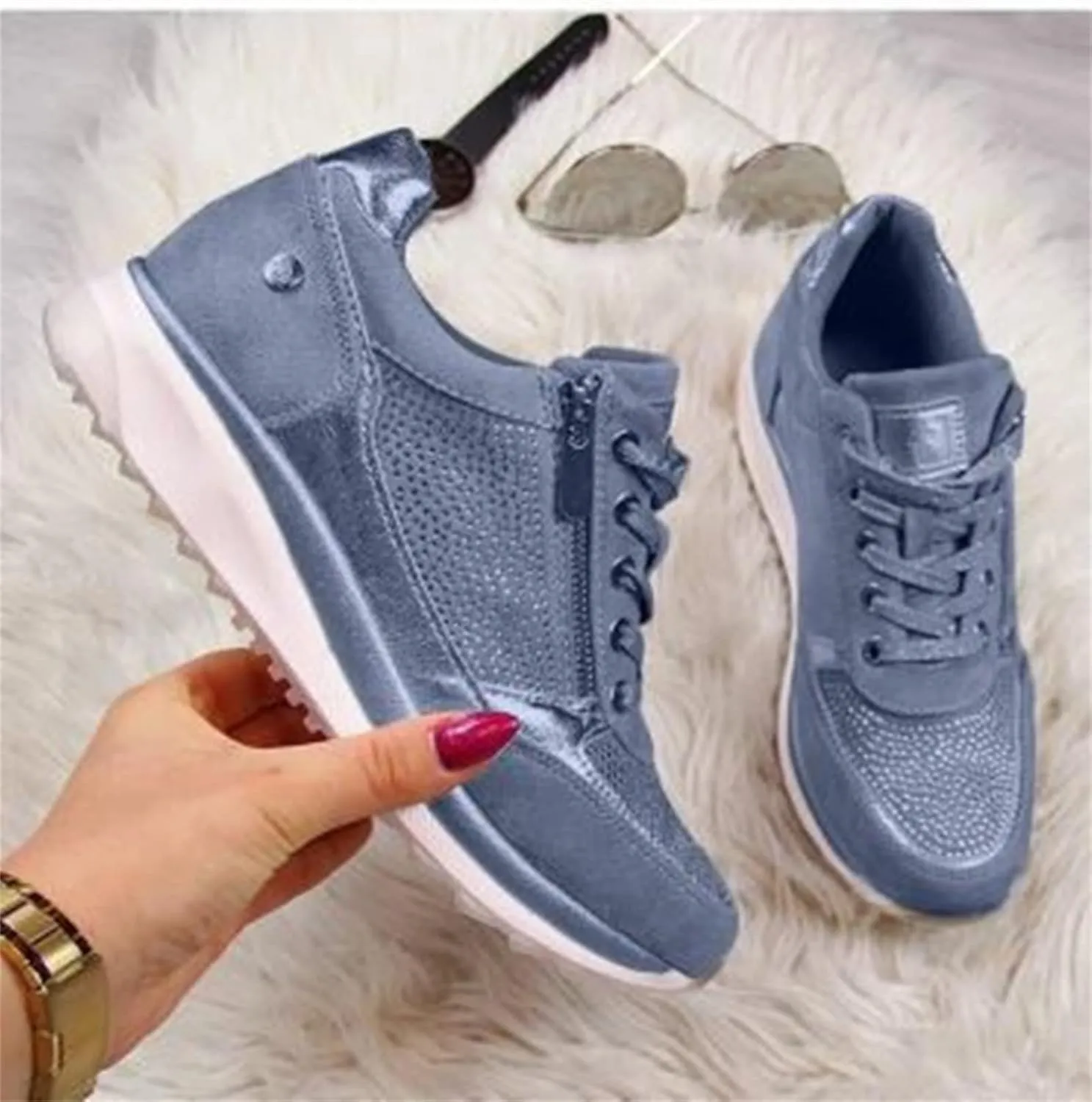 Ladmiple Shoes For Women Sneakers Trendy Casual Lace Up Dressy Summer Fashion Low Top Slip On Platform Walking Shoes