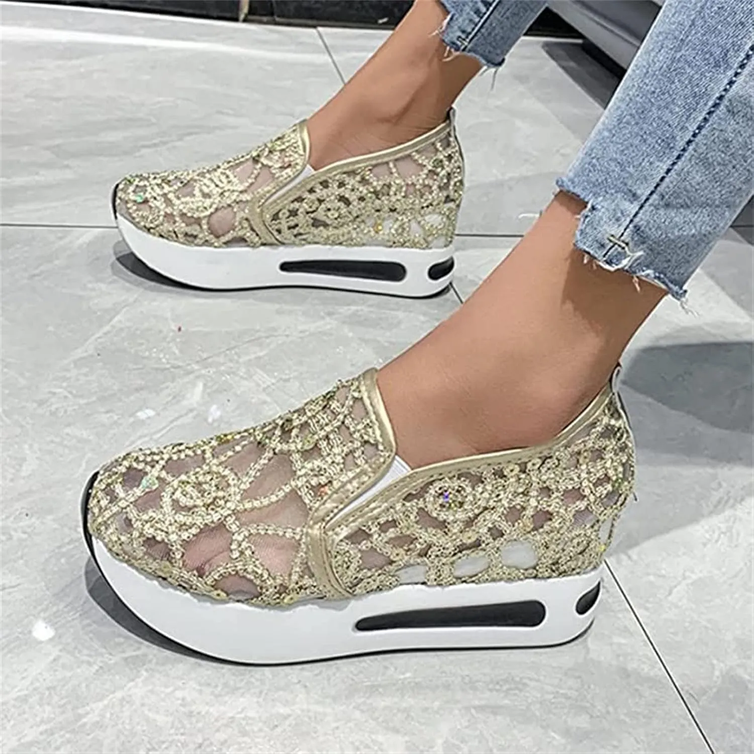 Ladmiple Sneakers For Women Comfortable Shoes Slip on Platform Walking Shoes Fashion Dressy Casual Summer Flats Loafers