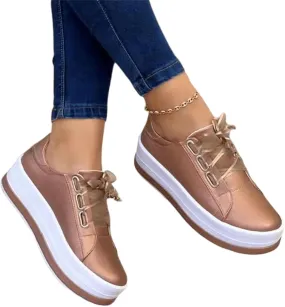 Ladmiple Sneakers For Women Slip On Wide Width Walking Shoes Fashion Lace Up Low Top Comfortable Platform Flats Loafers