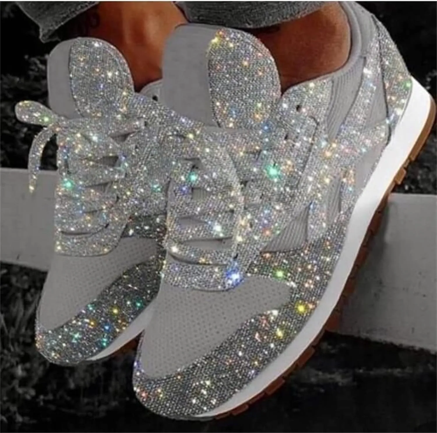 Ladmiple Sneakers For Women Walking Shoes Wide Width Slip on Glitter Shoes Fashion Dressy Summer Sparkly Flats Loafers