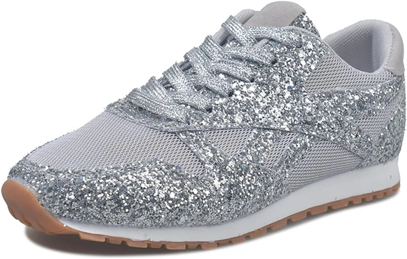 Ladmiple Sneakers For Women Walking Shoes Wide Width Slip on Glitter Shoes Fashion Dressy Summer Sparkly Flats Loafers
