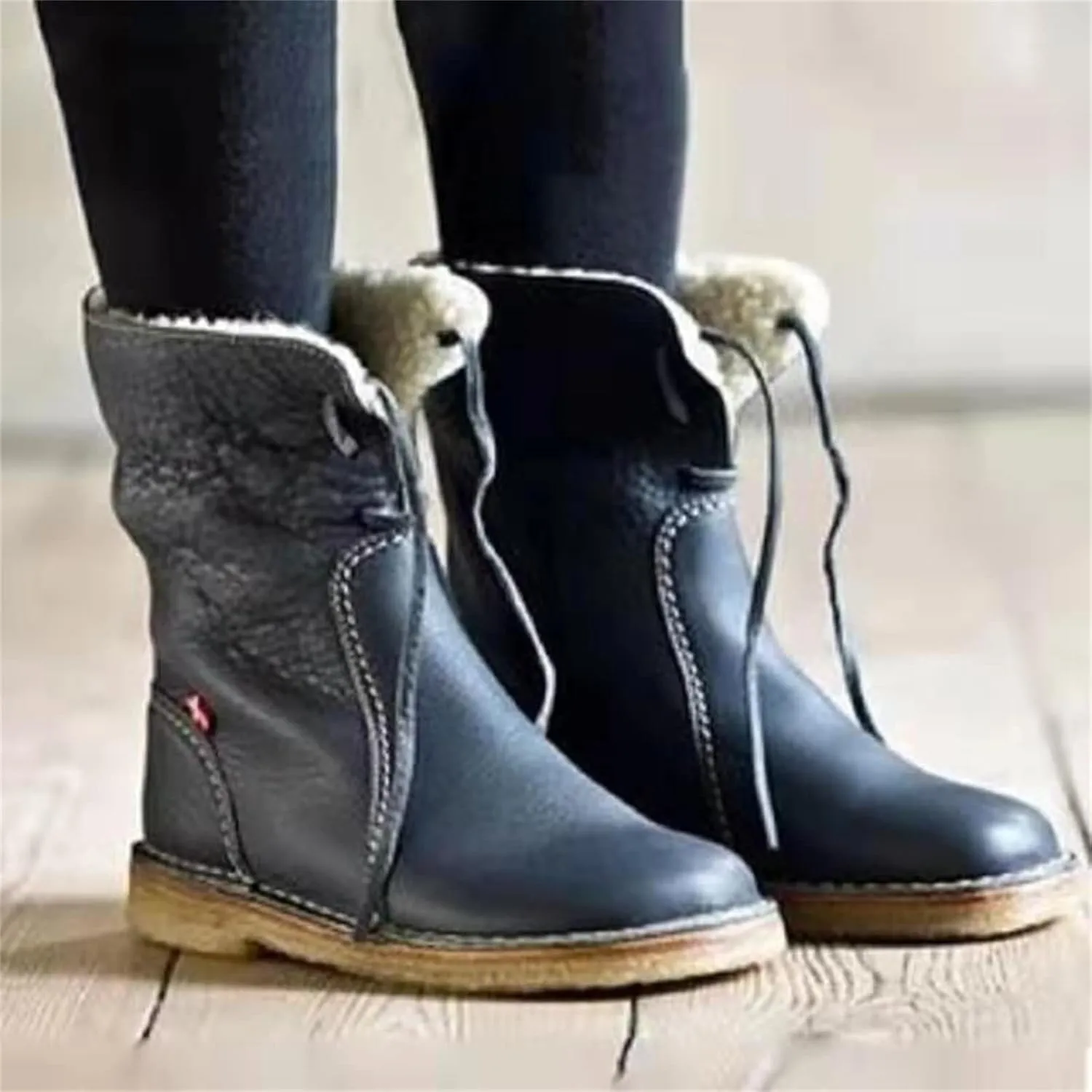 Ladmiple Snow Boots For Women Tall Mid Calf Winter Boots Warm Fashion Fur Lined Thickening Outdoor Comfortable Shoes