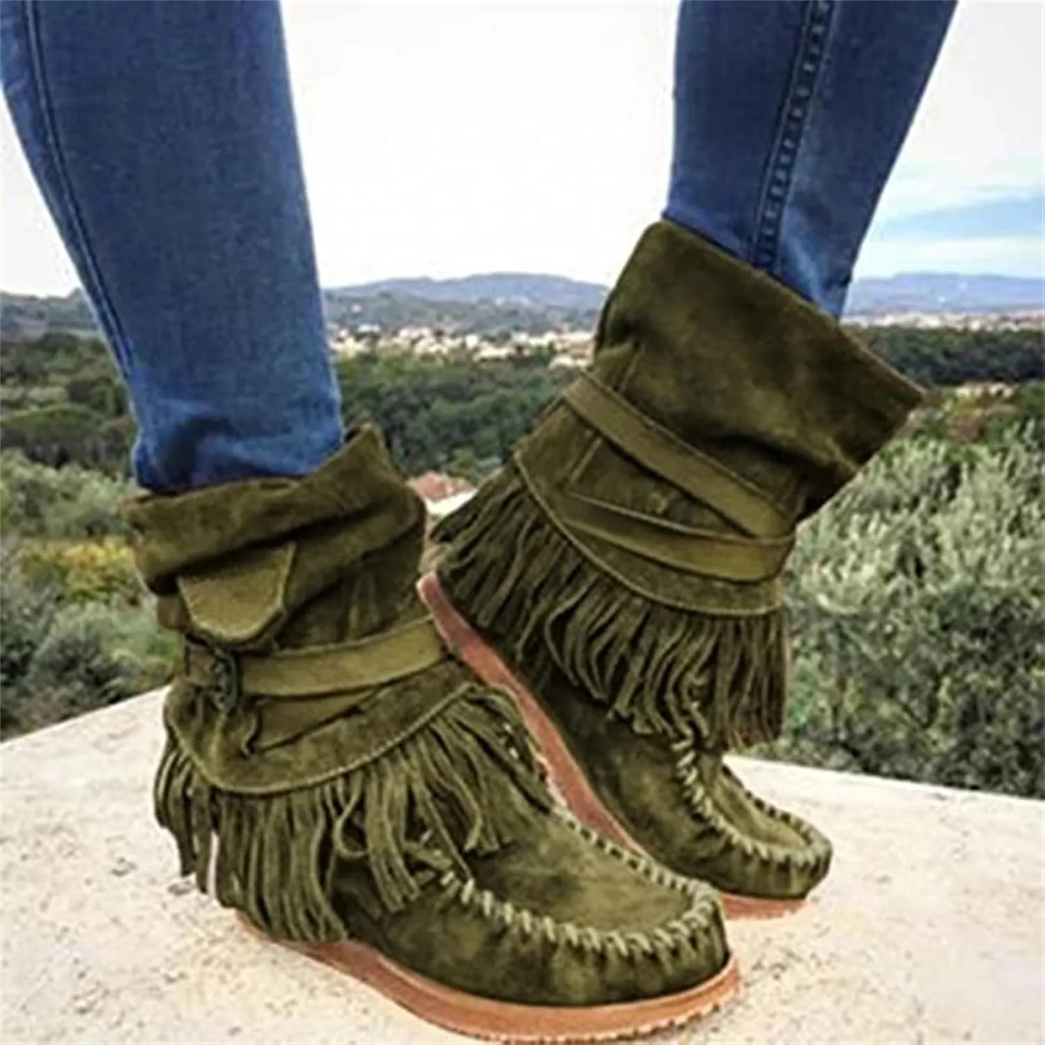 Lausiuoe Cowboy Boots For Women Wide Calf Wide Foot Knee High Western Cowgirl Style Embroidered Chunky Heel Fashion Boot