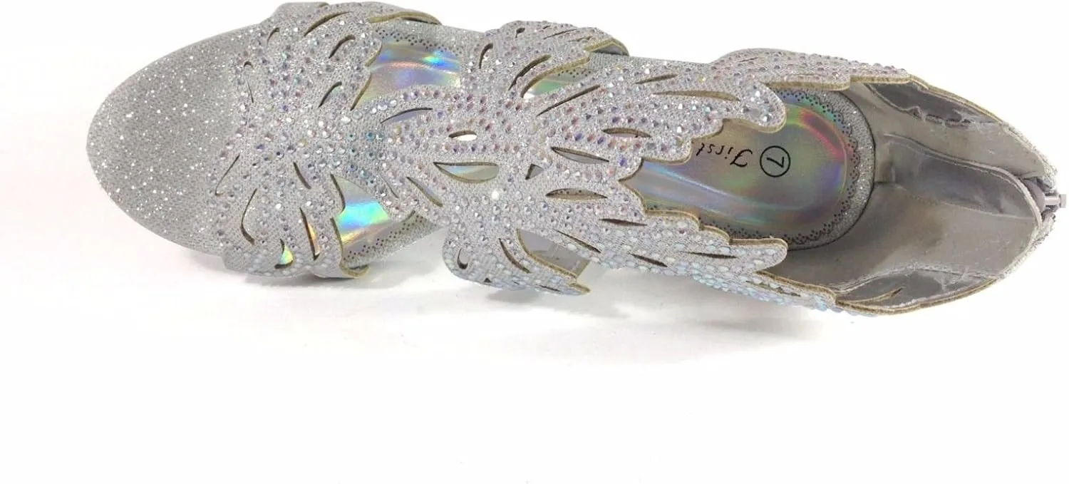 Lime03N Womens Open Toe Mid Heel Wedding Rhinestone Gladiator Sandal Wedge Shoes