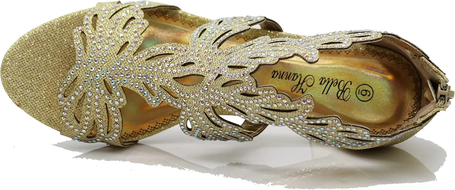 Lime03N Womens Open Toe Mid Heel Wedding Rhinestone Gladiator Sandal Wedge Shoes